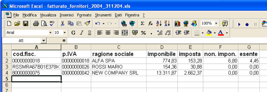 foglio Excel