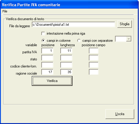 settaggi testo in colonna