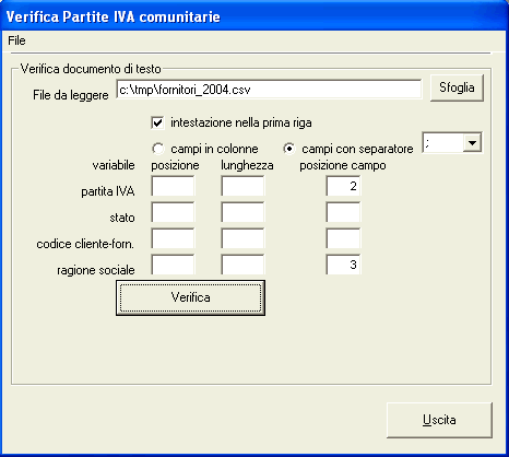 settaggi testo con separatore