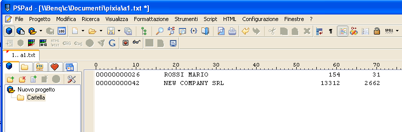 foglio testo in colonna